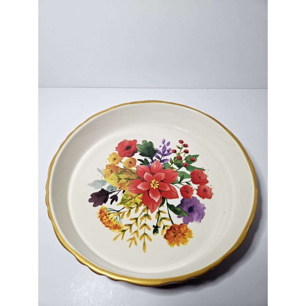 The Pioneer Woman Winter Bouquet Ceramic 10 Inch Pie Pan Bakeware Dish 2818DMT